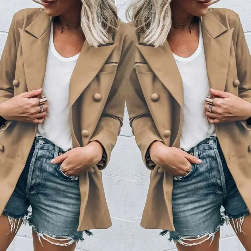 Женский облегающий повседневный деловой Блейзер рабочий пиджак пальто с длинным