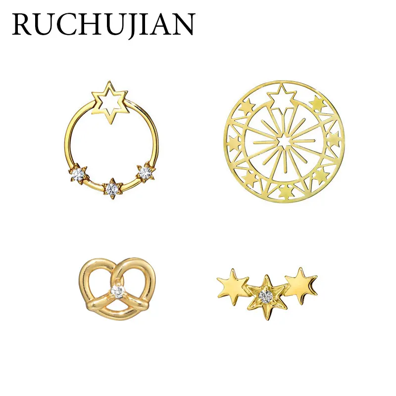 RUCHUJIAN 925 пробы серебряные серьги-гвоздики несколько способов ношения серьги для