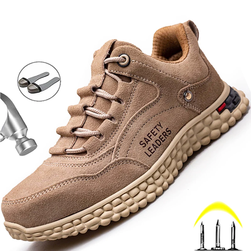 

Genuine Leather Shoes Safety Boots Steel Toe Shoes Men Work Shoes Indestructible Sneakers Work Safety Shoes Light Security Boots