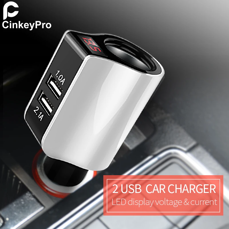 CinkeyPro 2 порта USB Автомобильное зарядное устройство для iPhone samsung Автомобильное зарядное устройство светодиодный прикуриватель 2.1A зарядка мобильный телефон Micro type C кабель