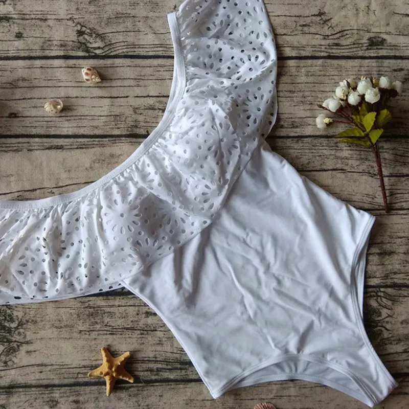 Новинка 2020 женский купальник с оборками сплошной белый сексуальный открытыми