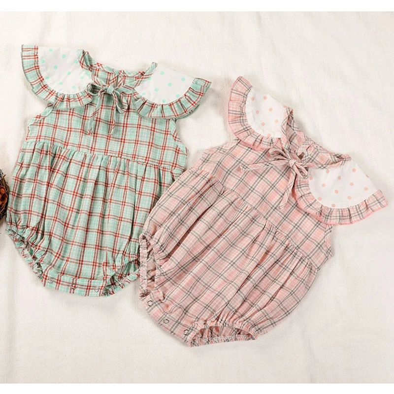 

Baby Bodysuit Cotton Cute Lotus Leaf Collar Plaid Rompers Princess Baby Girls Infant Kids Toddler Jumpsuits Newborn Baby Clothes
