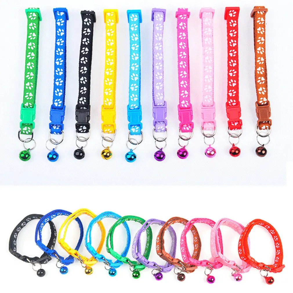 

Patches Bells Color Buckle Footprint Collars Synthetic Pet Safety Buckle Adjustable Collar Animal Supplies
