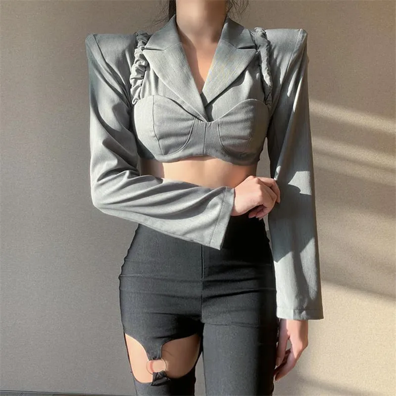 Женский Соблазнительный комплект одежды из двух предметов серый однотонный