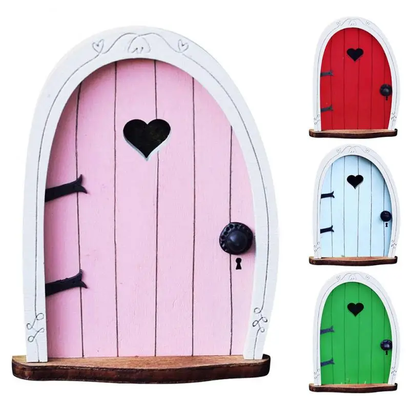 

Diy Fairy Tale Door Wooden Miniature Fairy Dwarf Gate Waterproof Tree Decorations Small Round Door Garden Courtyard Decor Tool