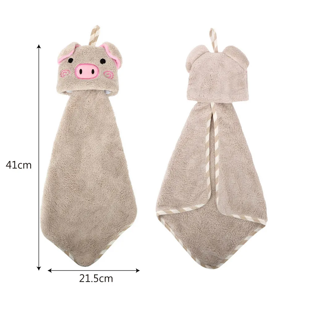 

Super Absorbent Household Hand Towel Cartoon Animal Towel Coral Fleece Cleaning Cloths Pig Head Hand Towel
