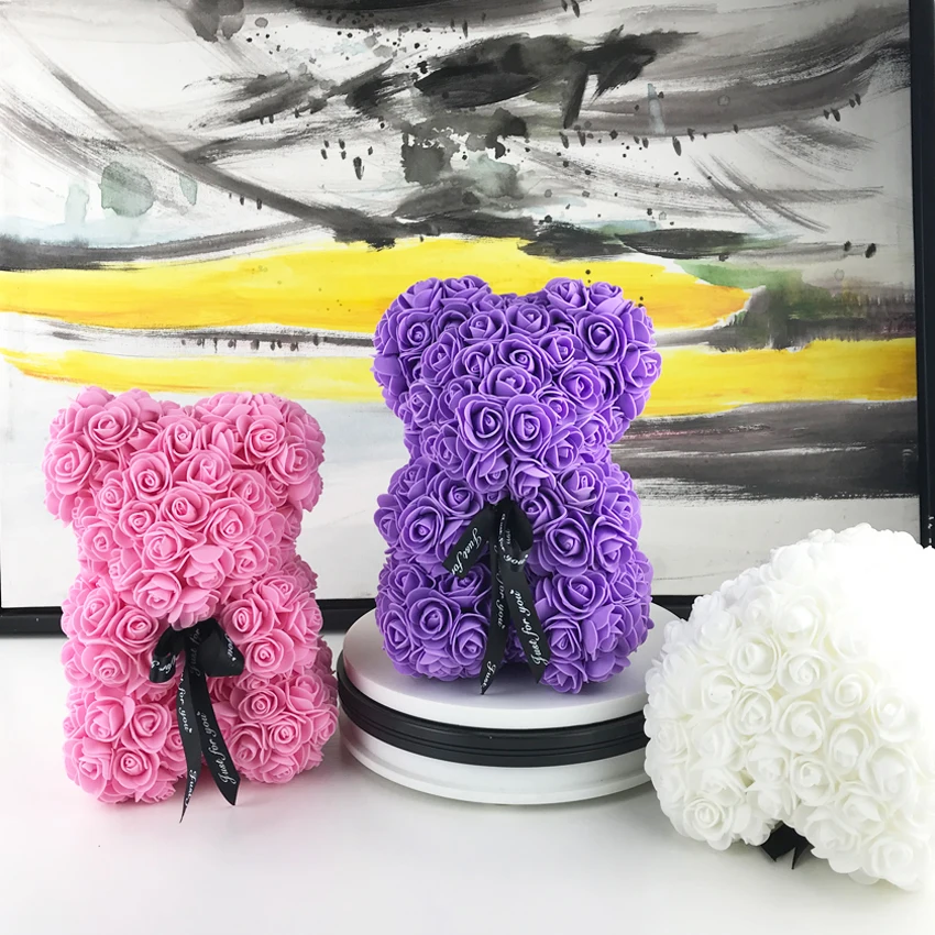 Милый медвежонок 25 см Искусственный цветок розы PE розовый медведь отправить мать