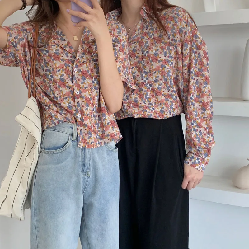 

Floral Shirts Women Full Sleeve Chiffon Korean Style Trendy Elegant Baggy 5XL Plus Size Popular Tender Female Top Spring Autumn