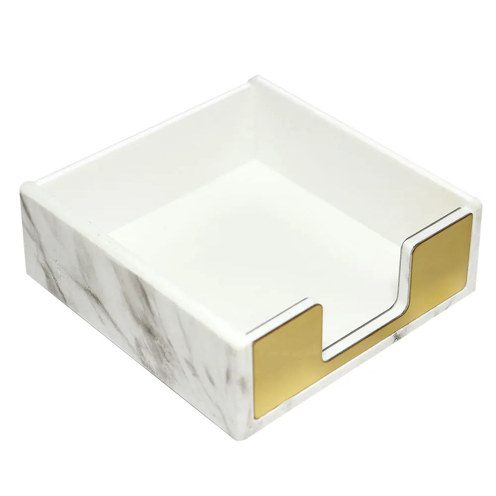 

Office Desk Accessories Oragnizer Sticky Note Holder Memo Card Paper Pad Dispenser Marble White Texture Gold