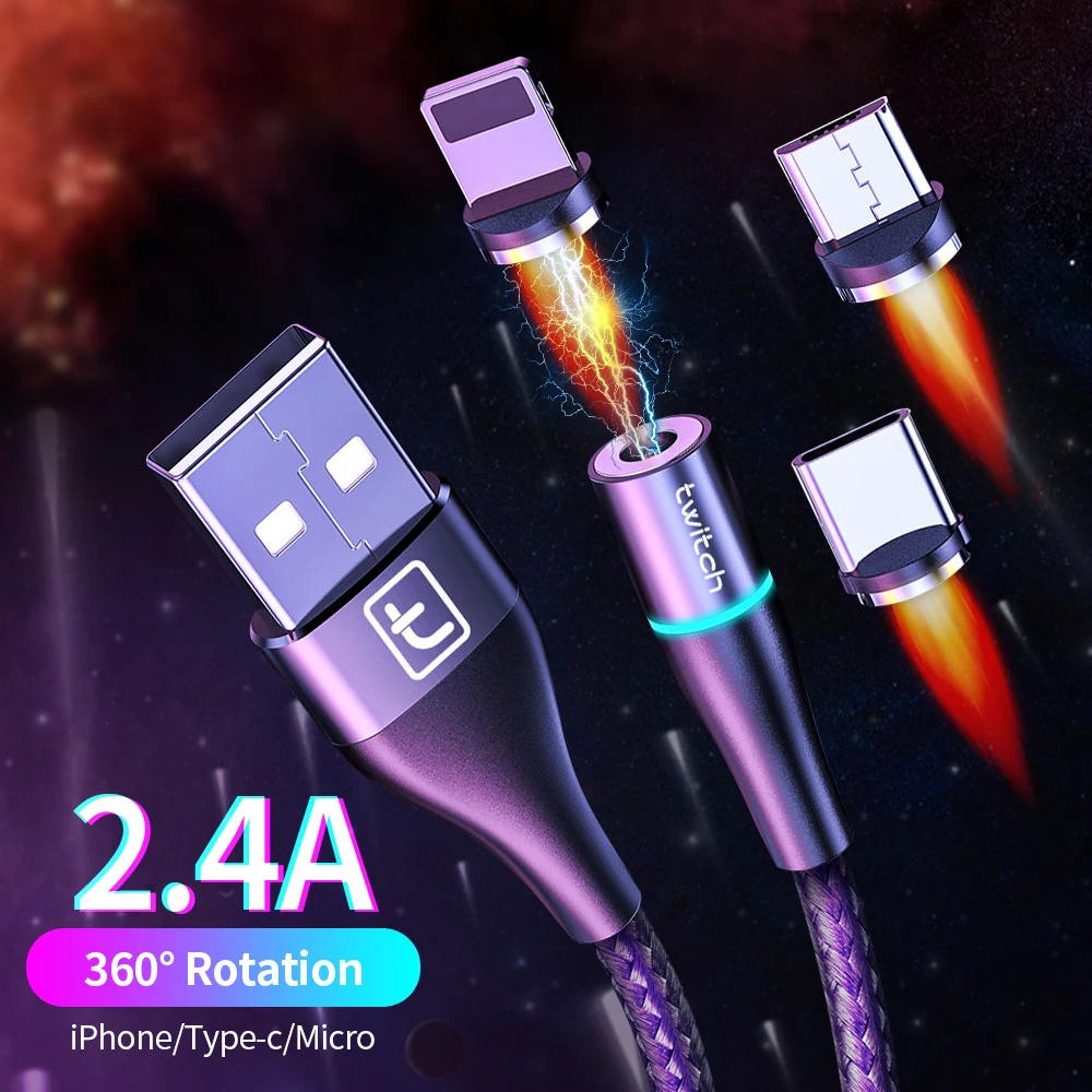 Магнитный USB кабель Twitch 2 м 1 usb Тип c шнур для быстрой зарядки Samsung S10 S9 xiaomi Mi9 Huawei C