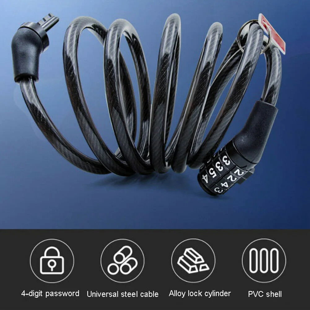 

Bike Lock 4 Digit Combination Code Steel Cable Password Cycling Security Lock Equipment MTB Anti-theft Lock