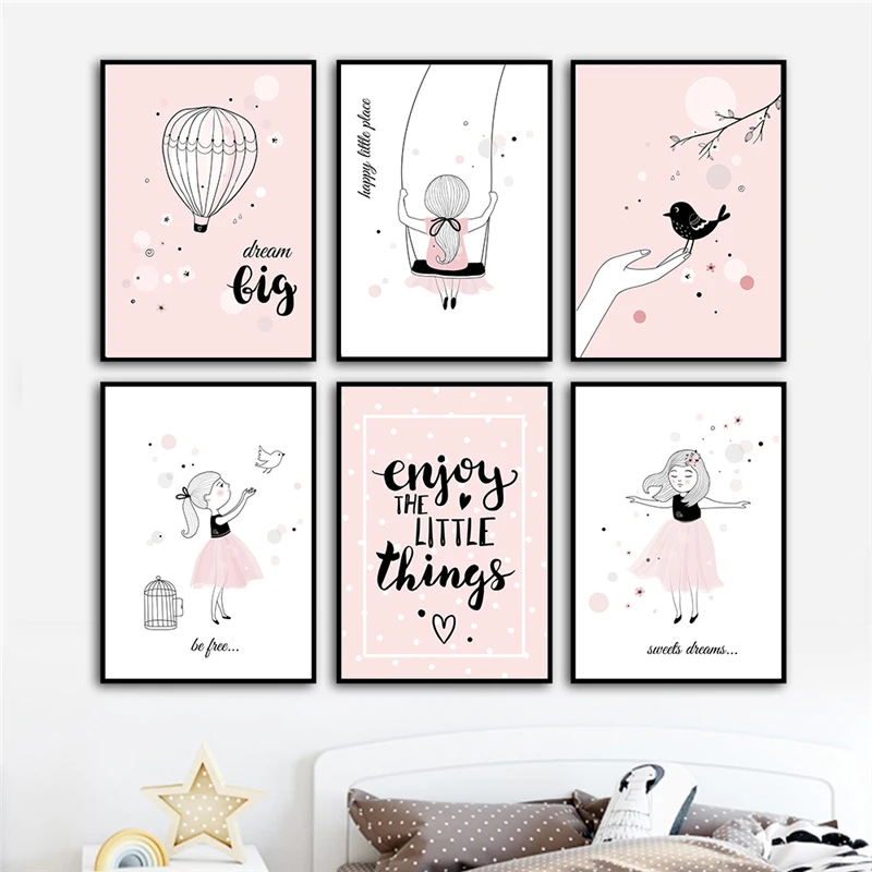 Розовое украшение для комнаты качающаяся девочка скандинавский мультяшный