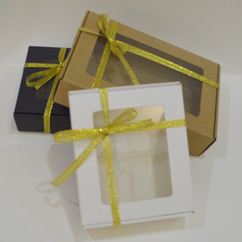 10 шт. Подарочная коробка с окном крафт бумажная декоративная лента для свадебных