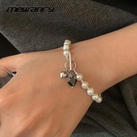 mewanry 925 stamp bracelets for women string of pearls accessories new trendy elegant sweet love heart party jewelry
