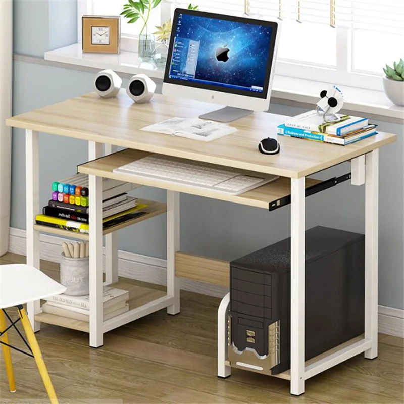 

Modern computer desk PC table with keyboard tray bookshelf for student study writing home office working table