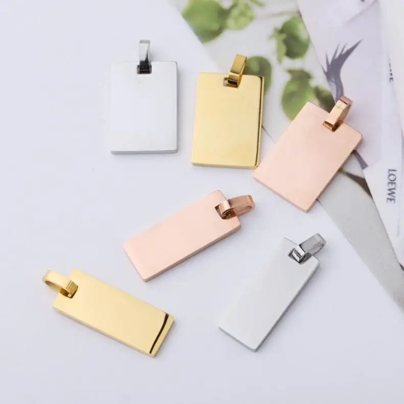 Модные 10 штук Прямоугольные пустые подвески с застежками, зеркальная полировка из нержавеющей стали для изготовления ожерелий, браслетов, брелоков.