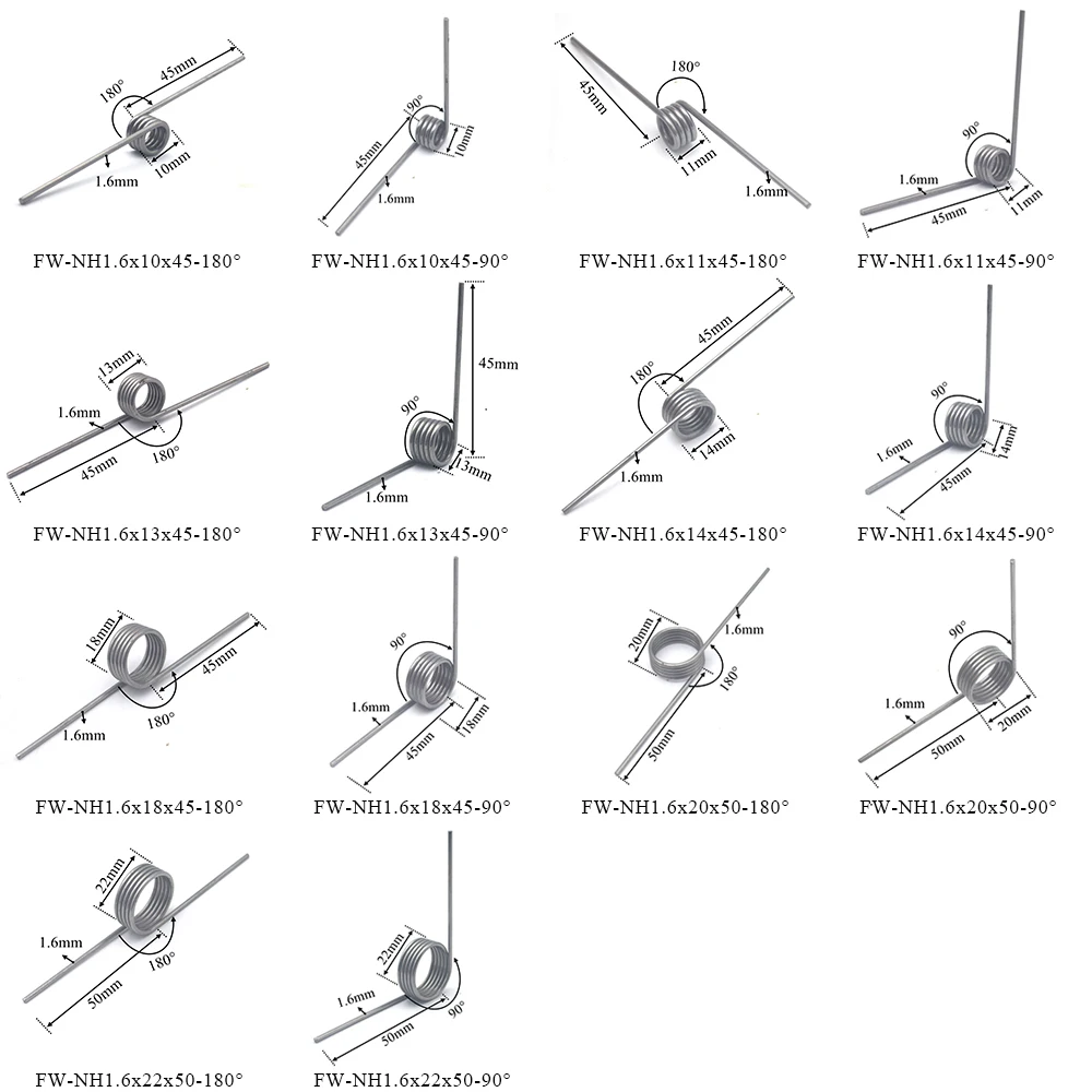 1.6mm Wire Diameter Steel Spring 90/180 Degree Elastic Torsion Spring