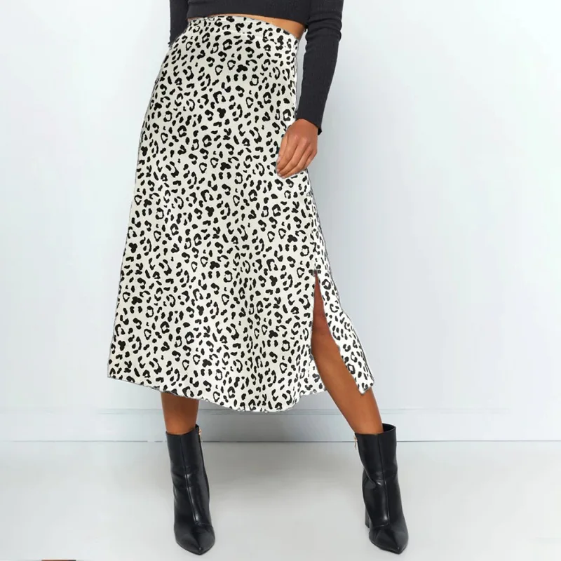 

Fashion Female Chiffon Leopard Print Split Sexy High Waist Mid-length Half Skirt Casual Loose Skirts New Arrival