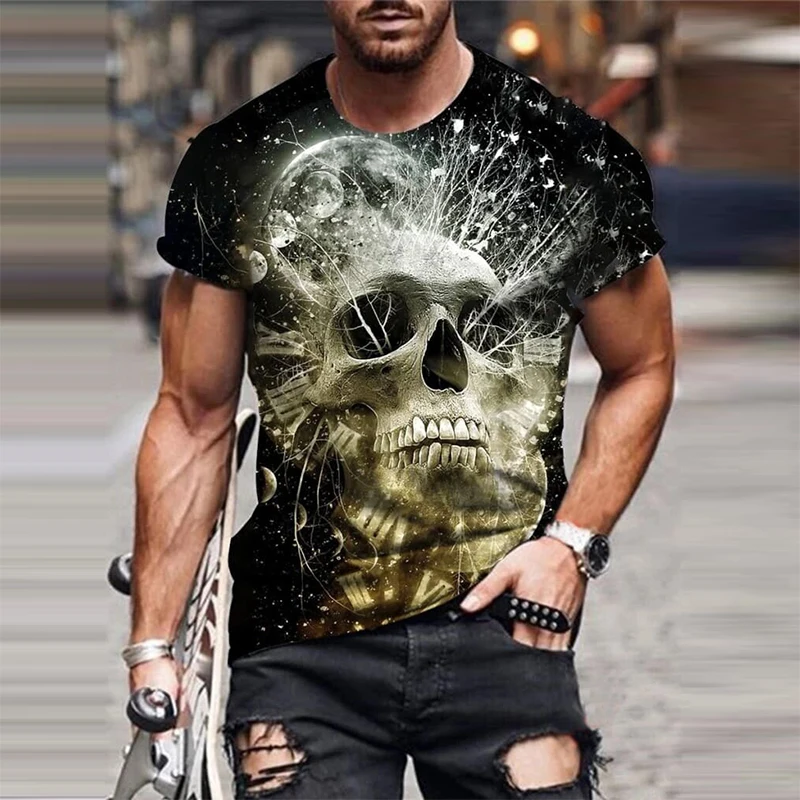 

Men 3D Print T-shirt Men Skull Print T-shirt Demon Streetwear O-Neck Short Sleeve Casual T-shirt