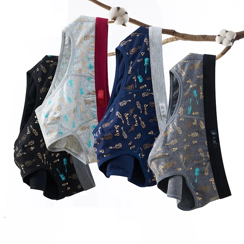 4Pcs/Lot Men's Briefs Cotton Underwear Summer Breathable Sexy Young Students Middle Waist Pants Large Shorts Underpants