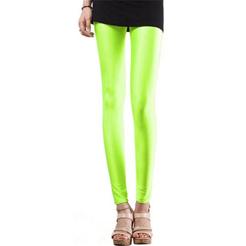 

LJCUIYAO Plus Size Fluorescent Color Women Leggings Elastic Legging Spandex Multicolor Shiny Glossy Leggins Trousers For Girl