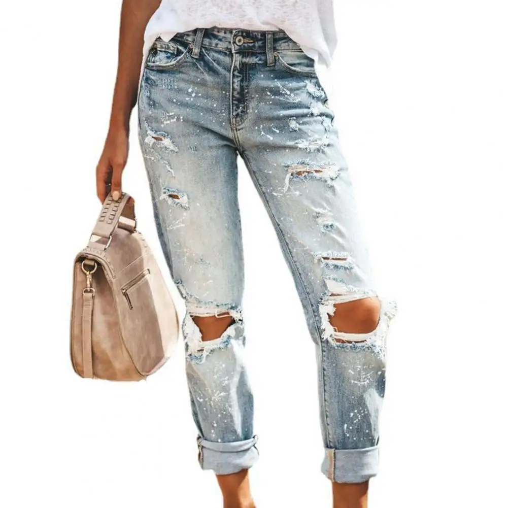 

Новинка 2021, женские модные джинсы-бойфренды со средней талией и большими рваными дырками, повседневные уличные джинсовые брюки, пикантные в...
