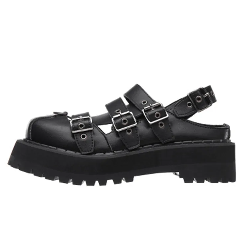 

Punk Womens Platform Shoes Muffins Sandals Leather Buckle Women Sandals Summer Casual Fashion Shoes