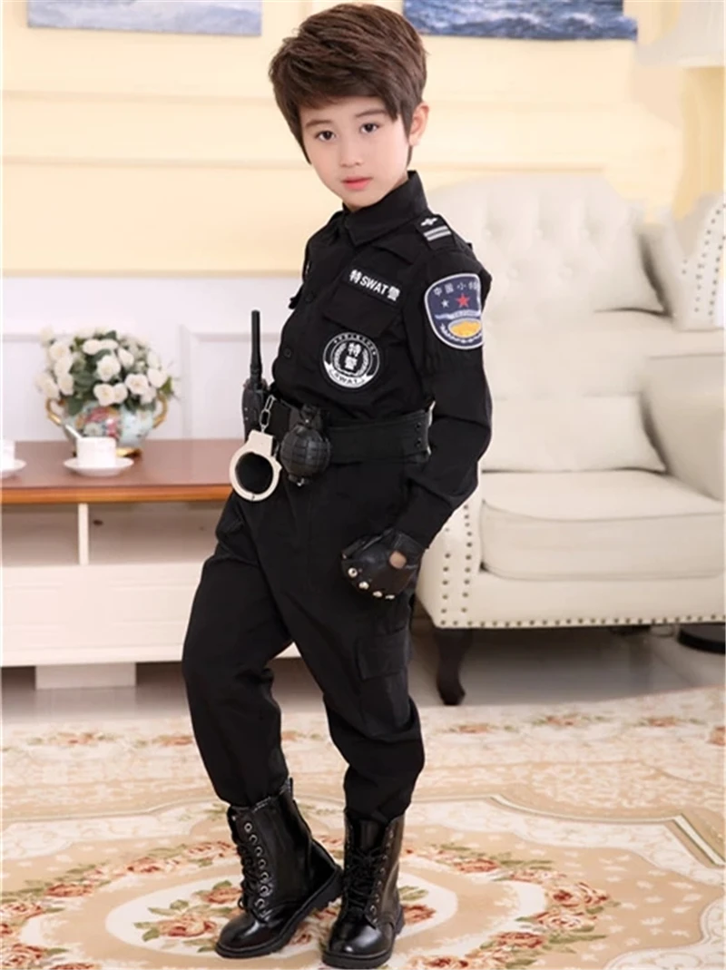 Boys Policemen Costumes Children Cosplay for Kids Army Police Uniform Clothing Set Long Sleeve Fighting Performance Uniforms |