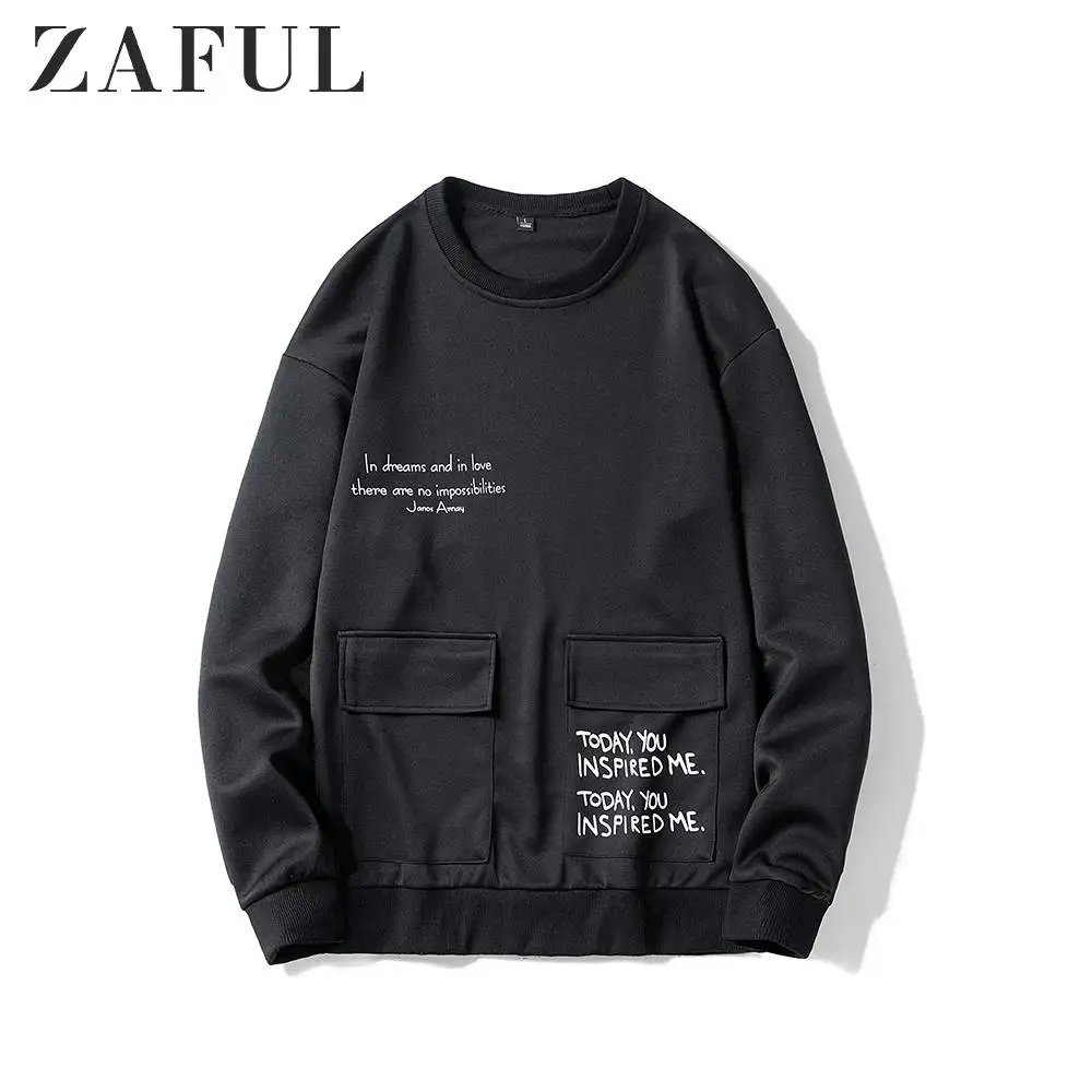 ZAFUL/свитер с круглым вырезом и графическим принтом буквами свитер клапаном сезон
