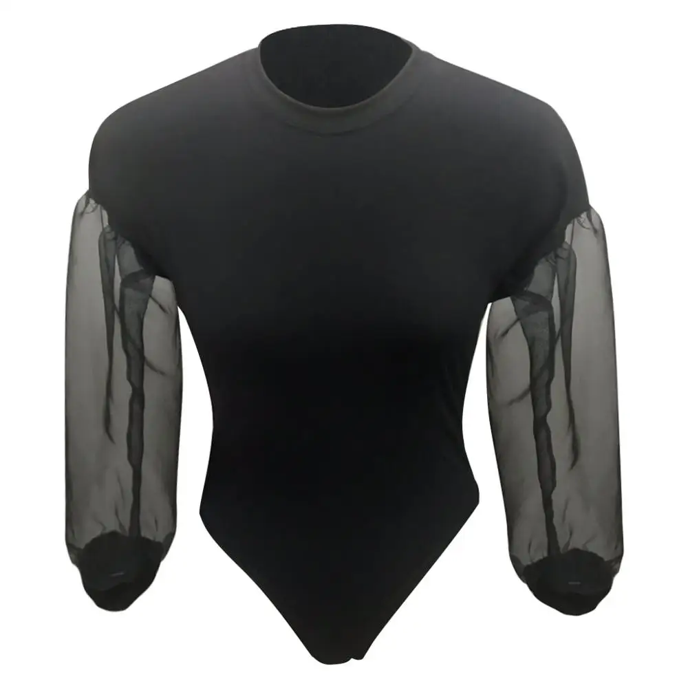 Модное женское полупрозрачное однотонное эластичное трико с длинным рукавом