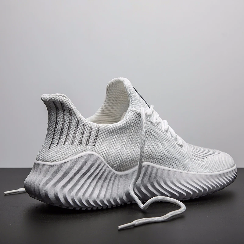 Белый Мужские кроссовки Flyknit Дышащая повседневная мужская обувь Light Large Size Tennis Male Поддержка взрослых Dropshipping 39-47 - Цвет: Белый