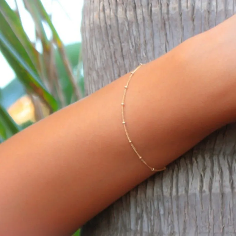 Женский браслет с бусинами простой модный мужской из цинкового сплава золотого