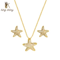 king shiny chic crystal star fish copper jewelry set cubic zirconia pendant necklace stud earrings bridal wedding jewelry set