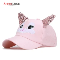 2021 new cute rabbit embroidery childrens baseball cap shiny hat rabbit ears lovely boy girl kids snapback adjustable sequin
