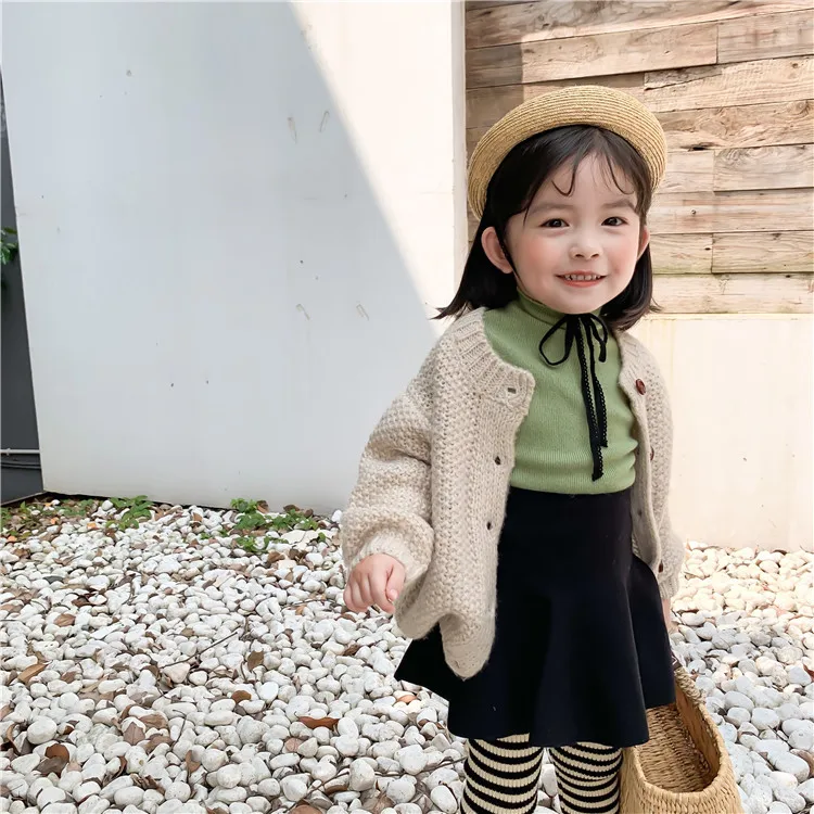 Шерстяная Юбка с высокой талией для маленьких девочек 1-6 лет, детская юбка-зонтик, однотонная Детская универсальная юбка одежда для маленьких девочек