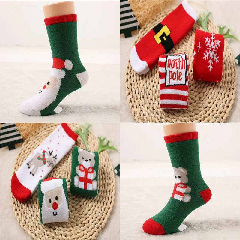 

1 пара, хлопковые Рождественские зимние осенние носки, детские носки для маленьких девочек и мальчиков, махровые рождественские носки с изо...