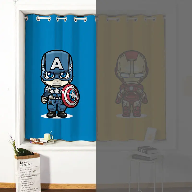 Marvel Captain America Iron Man Children's Room Free Perforated Blackout Curtain Bedroom Living Bay Window Short | Дом и сад