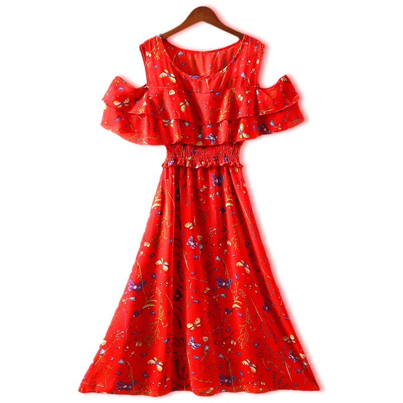 Женское шифоновое платье с цветочным принтом вечерние тыми плечами и коротким