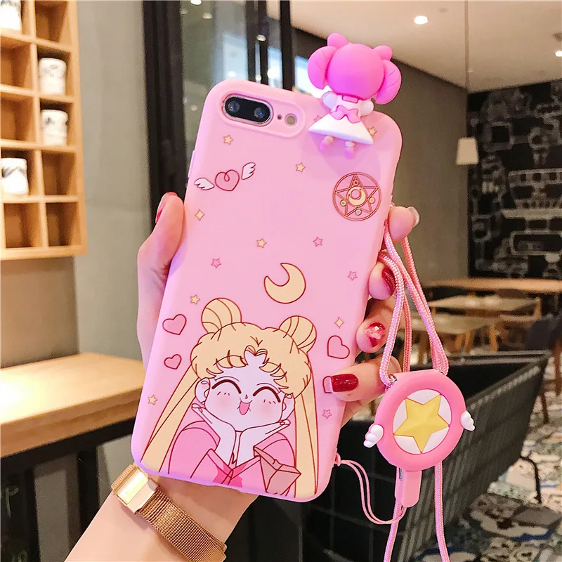 Новый креативный ремешок чехол для телефона iPhone X XS XR XSMax 8 7 6 6S PluS мультяшный кулон