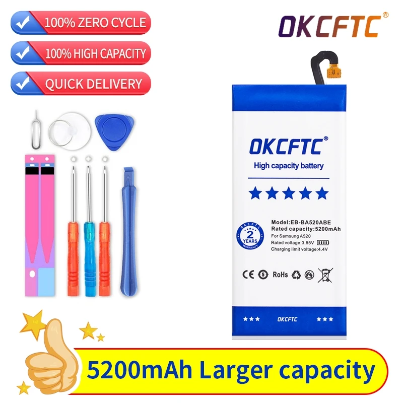 Оригинальная запасная батарея OKCFTC для Samsung GALAXY A5 2017 A520 EB-BA520ABE Edition A520F 5200 мАч