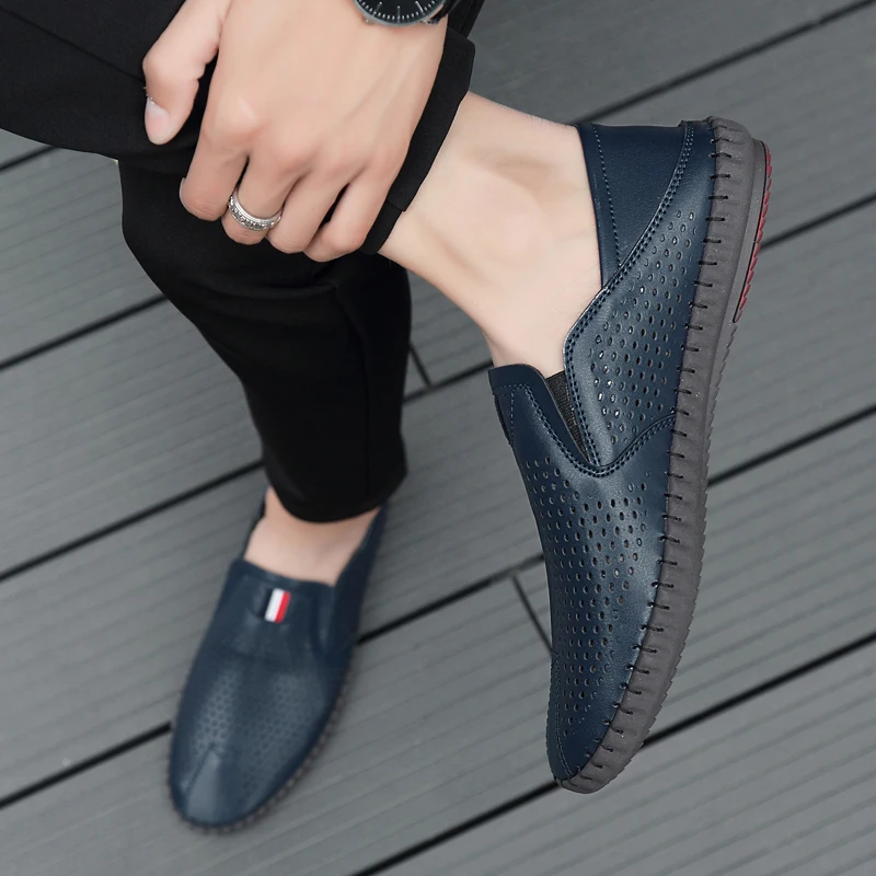 

SusuGrace Men Leather Loafers Spring Summer Casual flats Moccasins Driving shoes Lazy Style Breathable Plus Size 38-45 2021 New