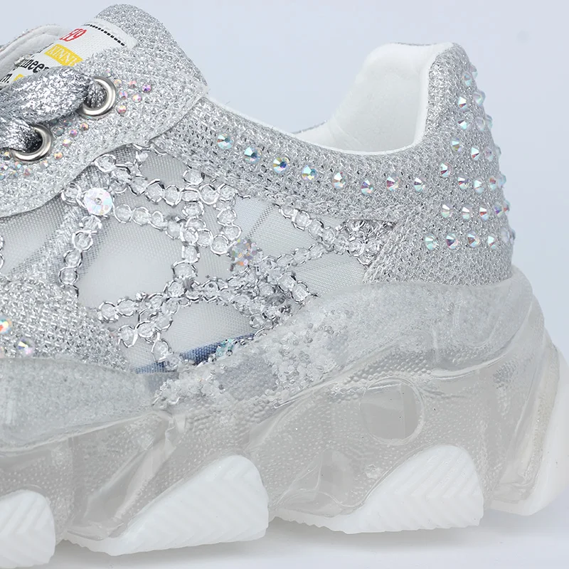 

Breathable Air Mesh Sneakers Women Comfortable Platform Rhinestones Summer Chunky Shoes Woman Flats Drop Ship zapatos de mujer
