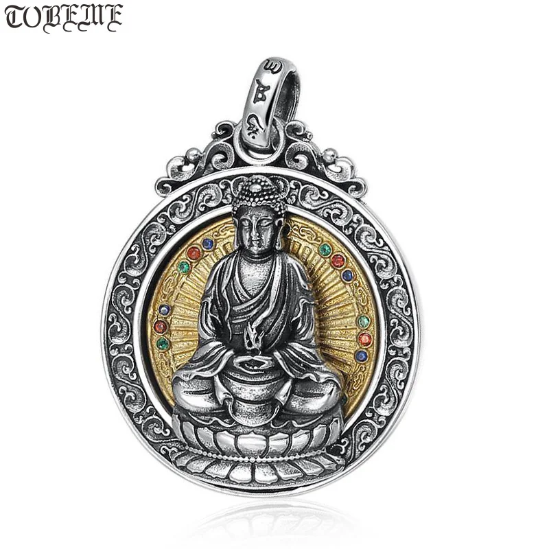Colgante de plata 925 auténtica de ocho estatuas de Buda, colgante de Buda budista de Ley 925, amuleto del zodiaco chino, amuleto de la buena suerte
