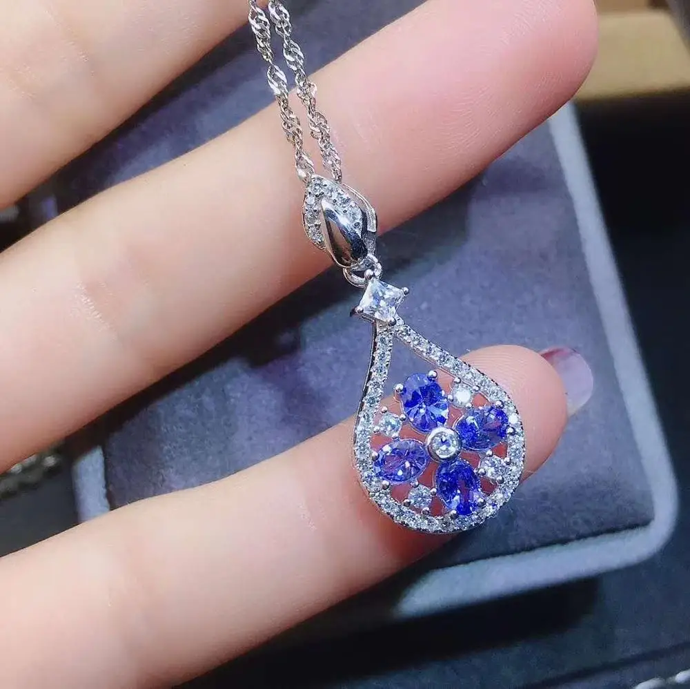 Новая Мода Танзанит ожерелье натуральный танзанит кулон Твердые S925