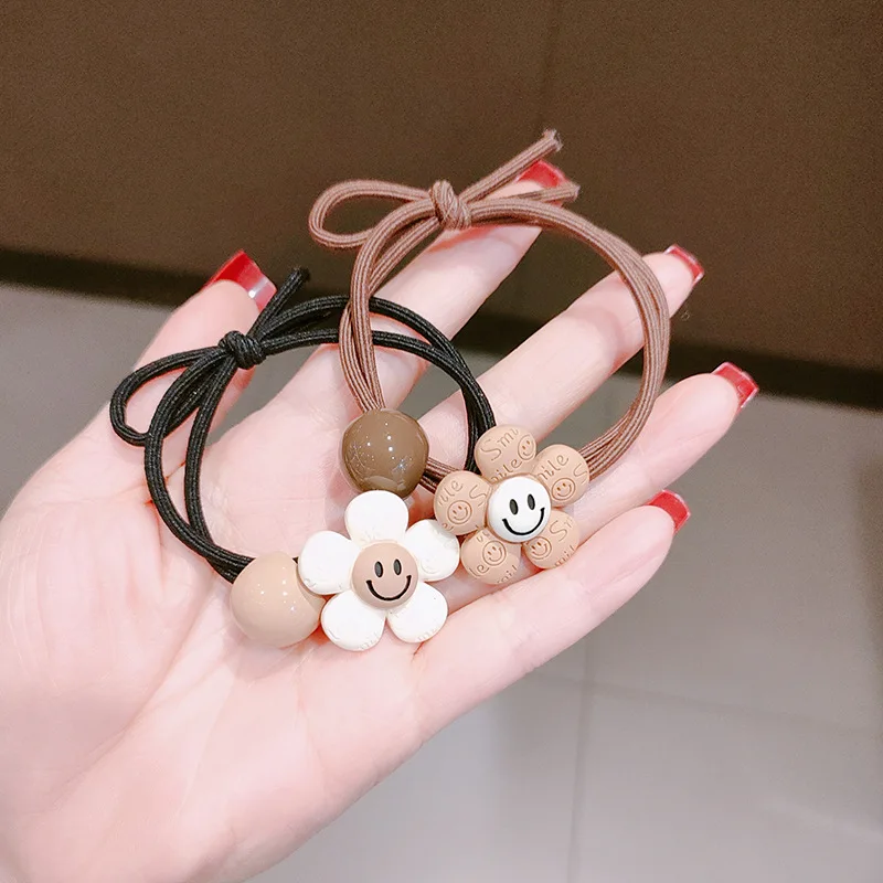 

New Korean Cartoon Chocolate Hair Rings Cute Bear Flower Milk Tea Color Animal Elastic Rubber Band Girls Head Rope Accessories