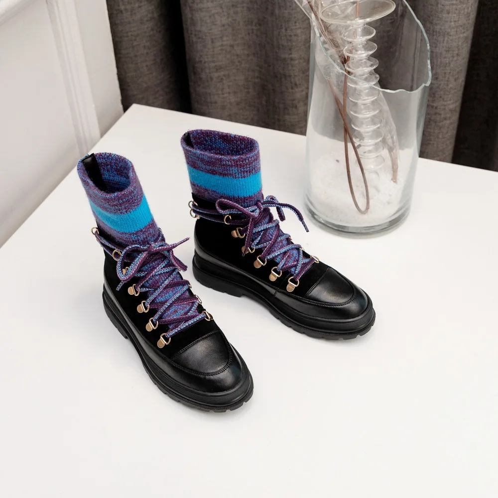 MORAZORA/; ботильоны из натуральной кожи; женская обувь на низком каблуке с круглым носком на шнуровке; зимние женские ботинки черного цвета; большой размер 40