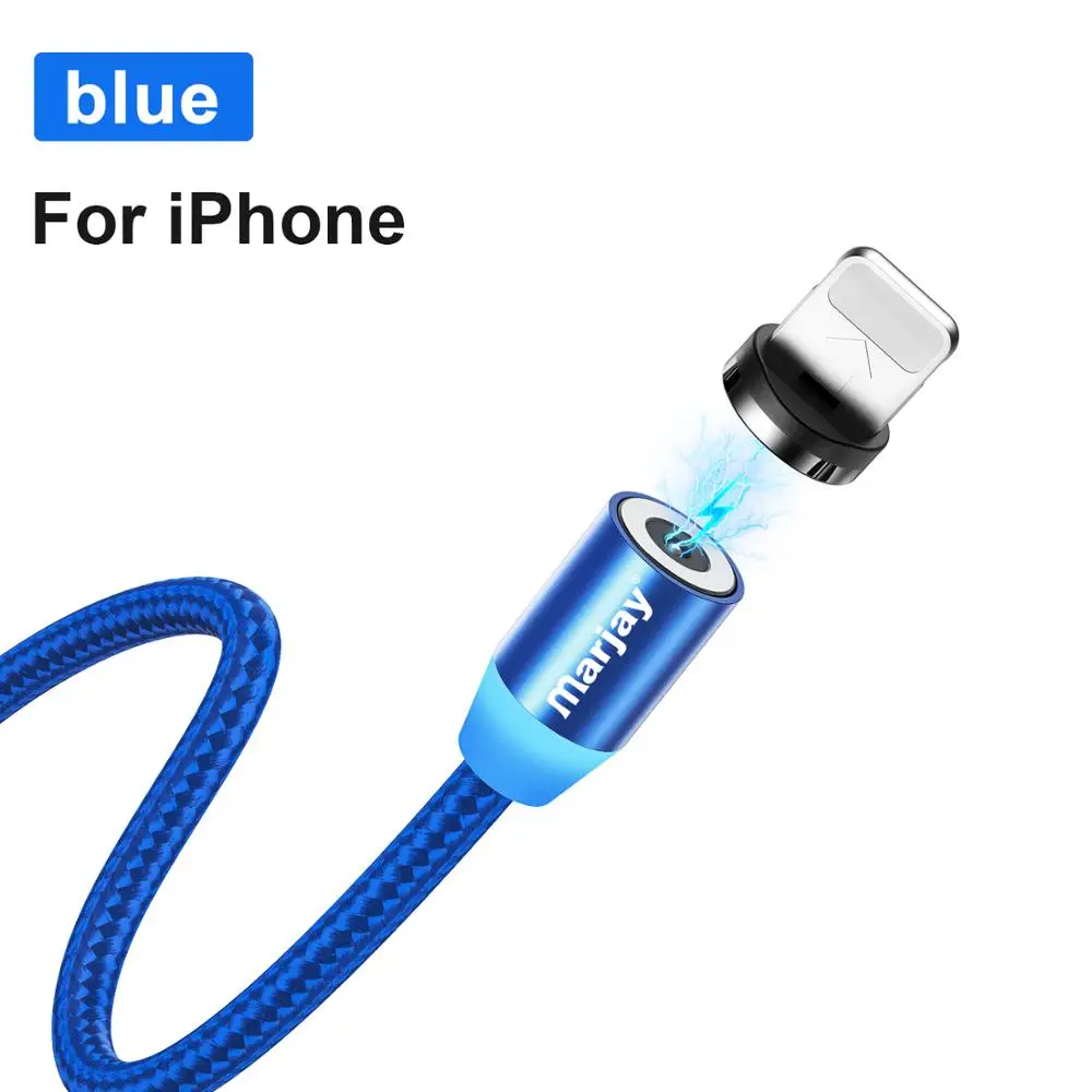 Blue For iphone Mагнитный кабель Marjay для быстрой зарядки Micro usb type C кабель для iPhone samsung Xiaomi Мобильный телефон магнитная зарядк - Цвет: Blue For iphone