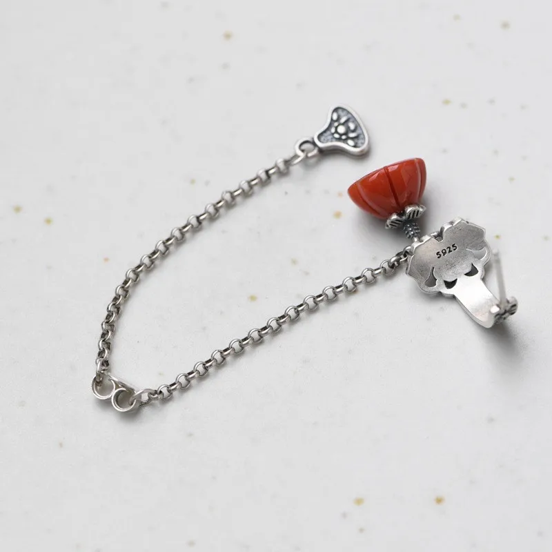 

V.YA 925 Sterling Silver Drop Earrings Inlaid Southern Red Agate Earrings Chinese Classical Style Elegant Women Wedding Jewelry