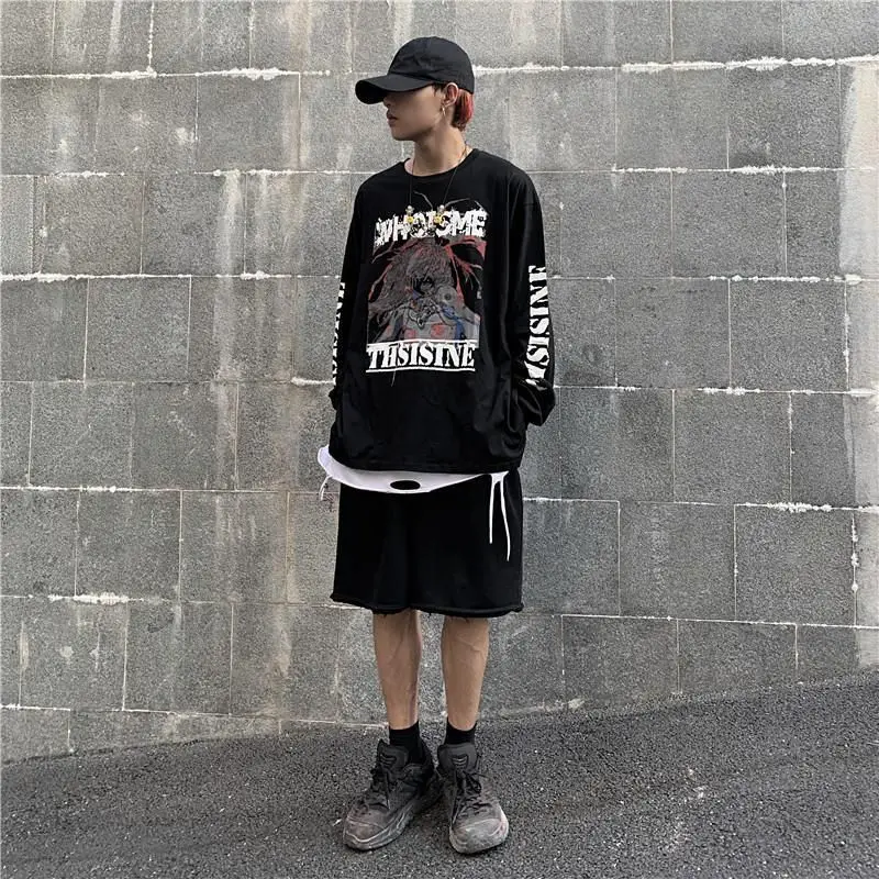 

Sportswear men's and women's spring and autumn fashion retro Hong Kong style cartoon loose long sleeve top autumn plus fashion
