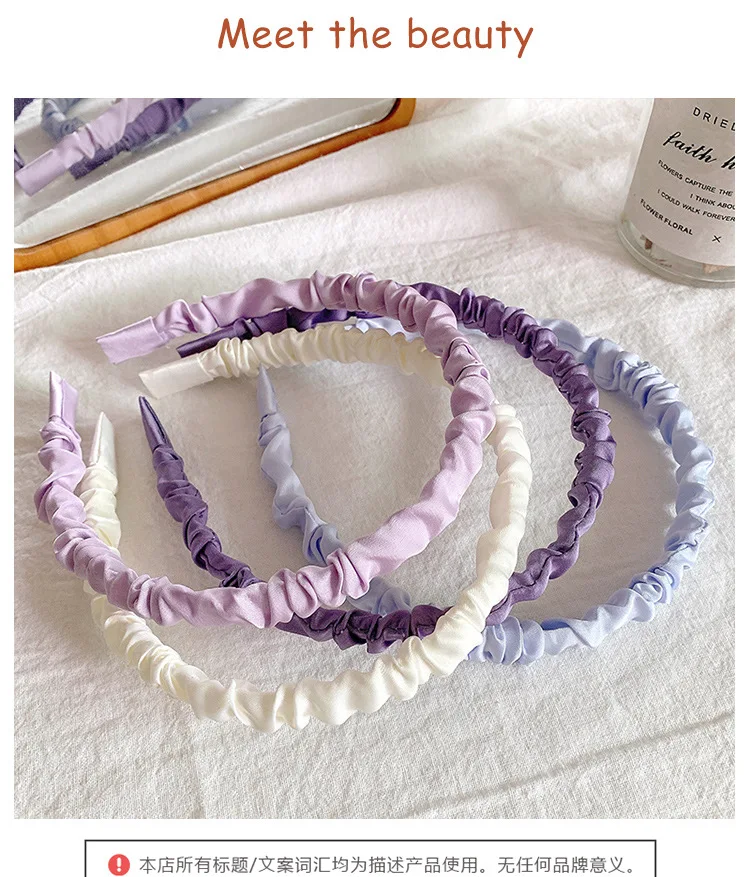 

Pleated fabric combination hair hoop Korean version of ins sweet small fresh hair card fairy tiara satin candy-colored headband